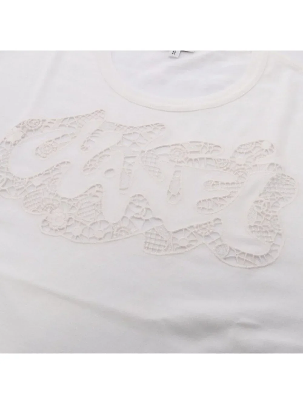 Chanel Short Sleeve T-Shirt Lace Logo Cotton